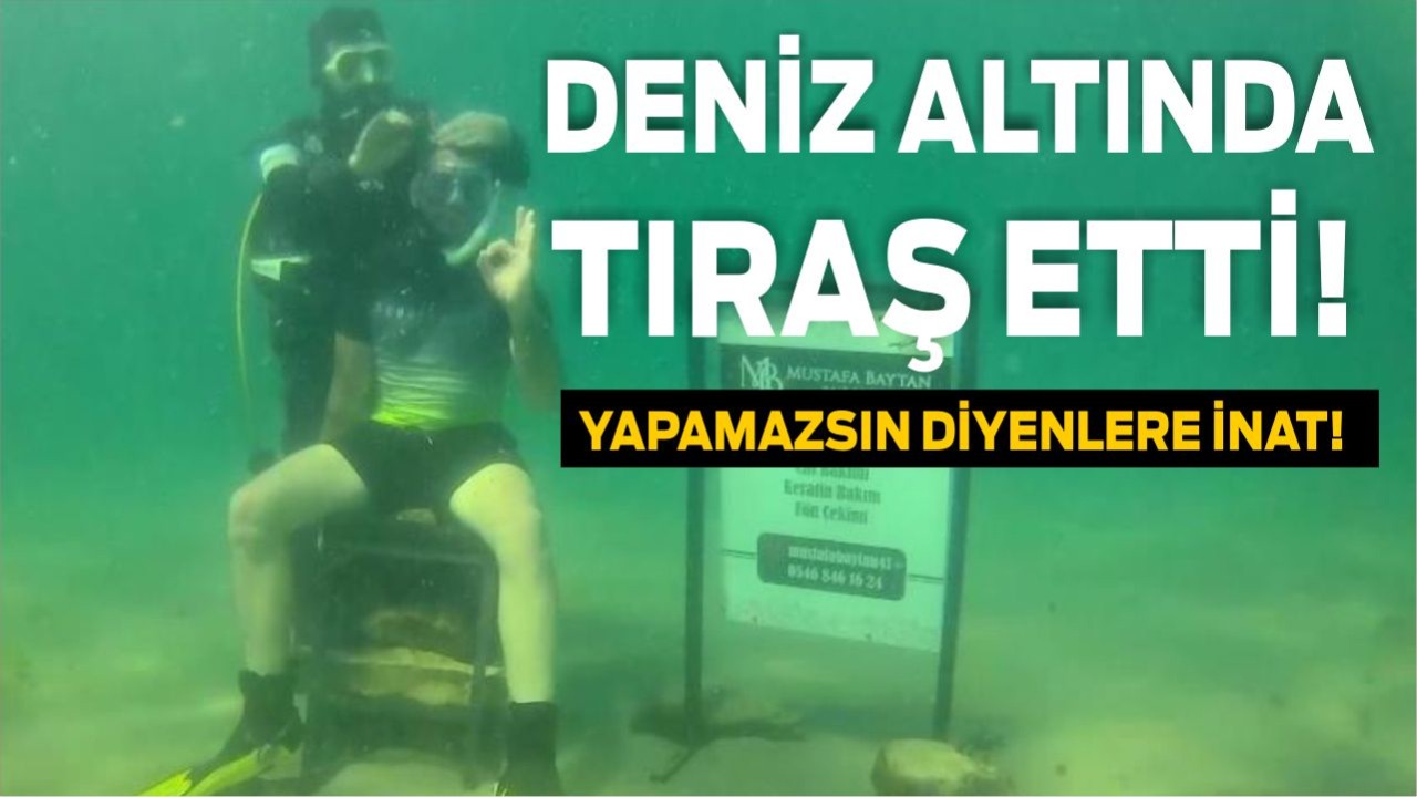 Müşterisini denizin altında tıraş etti