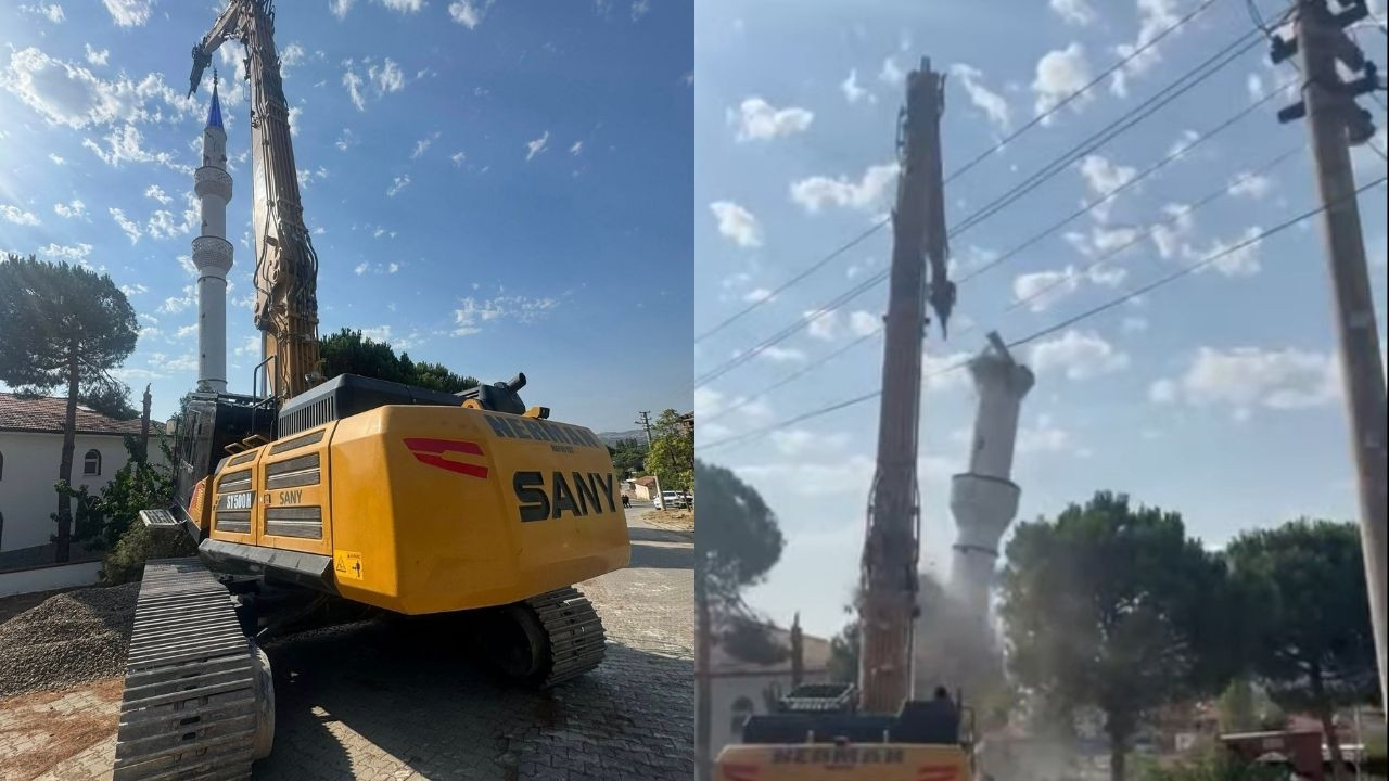 Balıkesir'de Depremde Hasar Gören Minare Böyle Yıkıldı