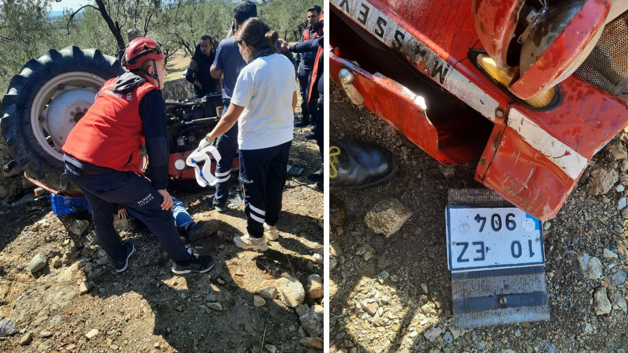 Edremit’te Traktör Devrildi, Sürücü Altında Kaldı!