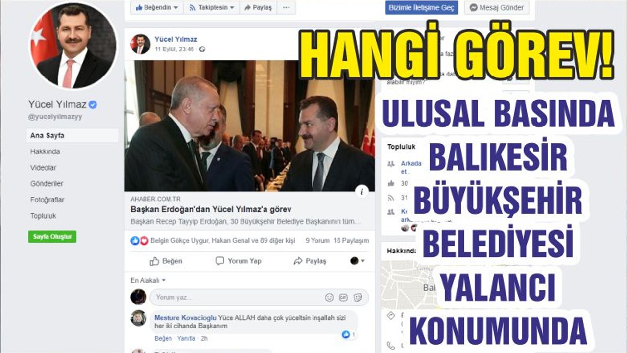 HANGİ GÖREV! ULUSAL BASINDA BALIKESİR BÜYÜKŞEHİR BELEDİYESİ YALANCI KONUMUNDA