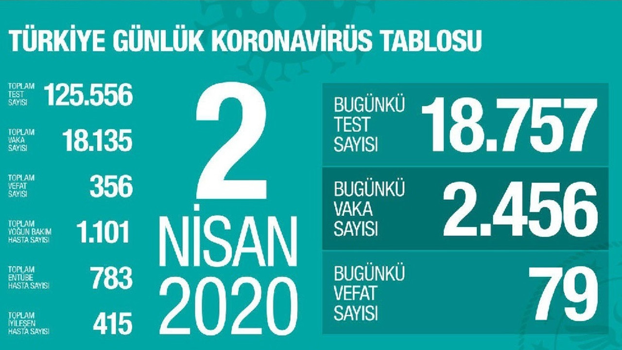 Türkiye'de koronavirüsten ölenlerin sayısı 356'ya, vaka sayısı 18 bin 135'e yükseldi