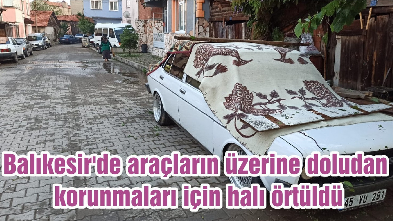 Balıkesir'de araçların üzerine doludan korunmaları için halı örtüldü