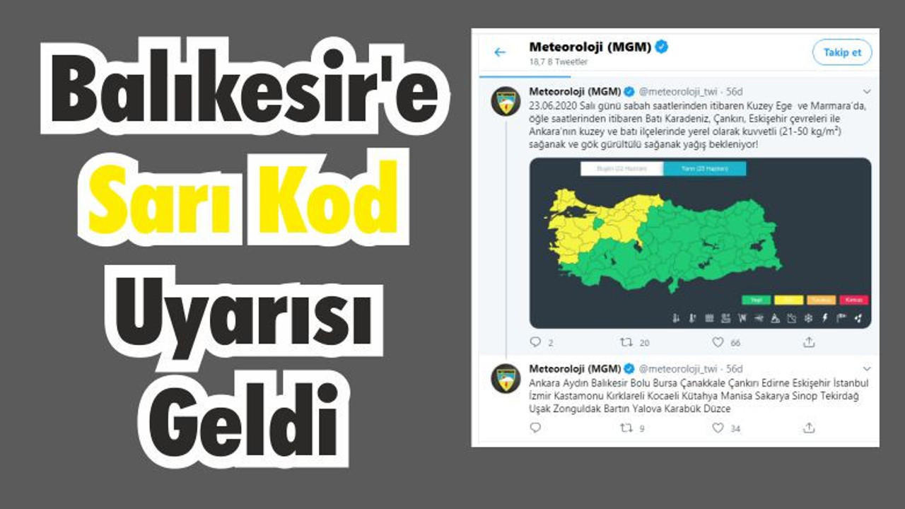 Balıkesir’e Sarı Kod Uyarısı Geldi