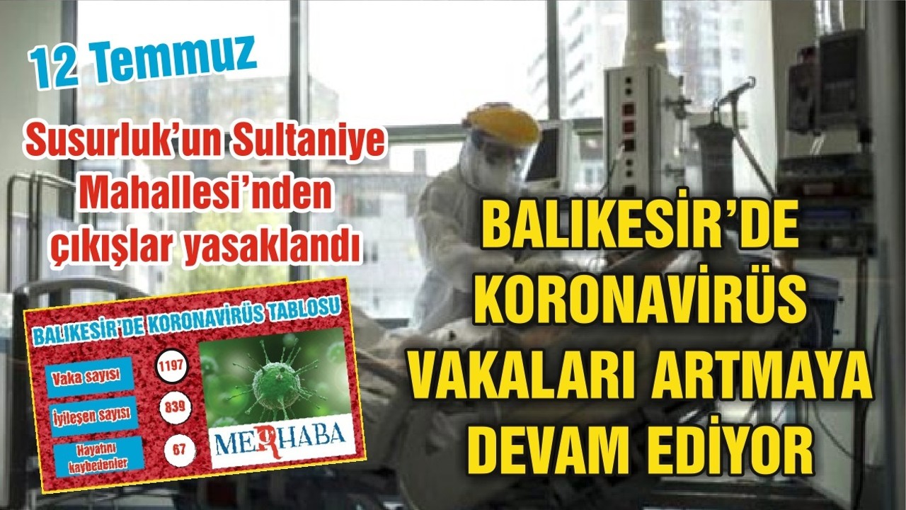 BALIKESİR’DE 12 TEMMUZ KORONAVİRÜS TABLOSU