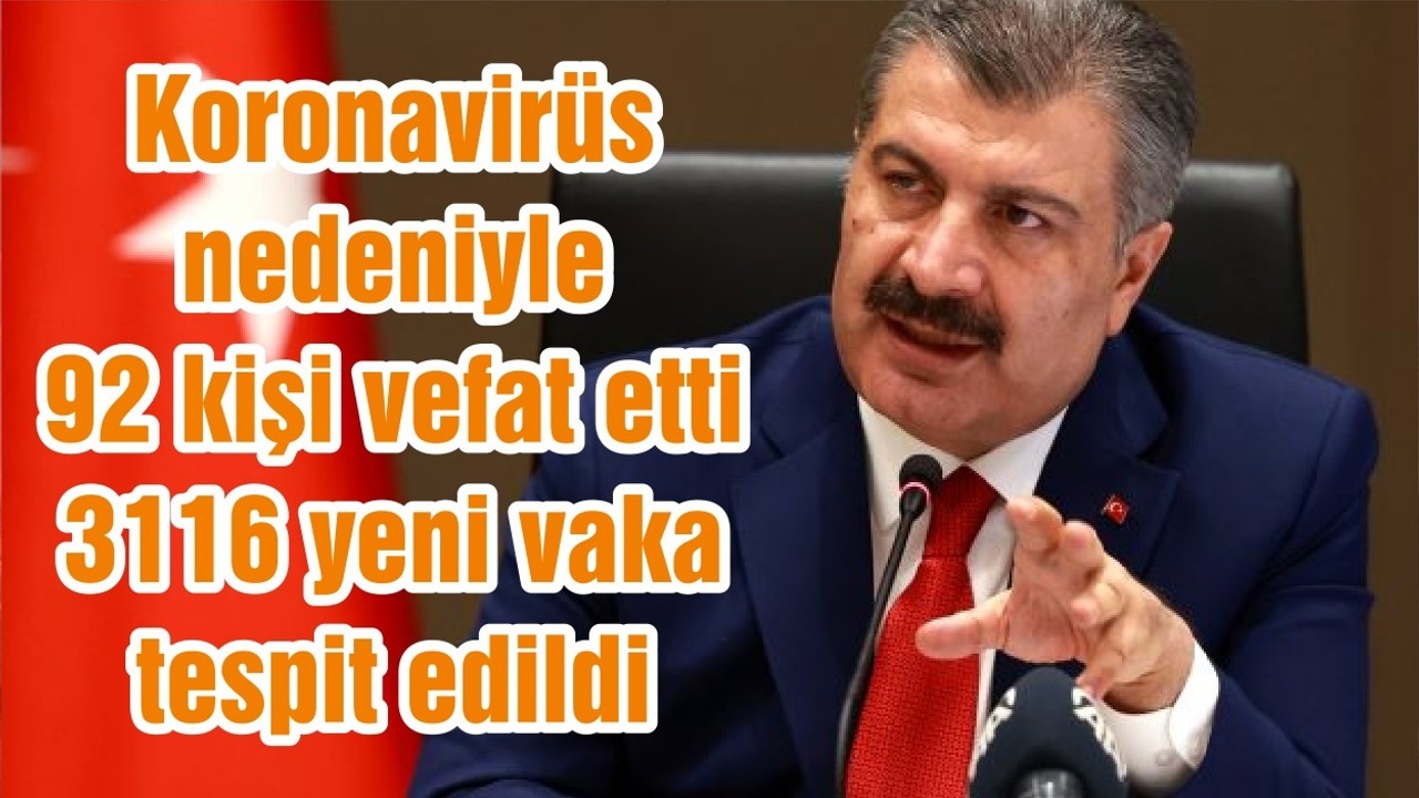 koronavirüs nedeniyle 92 kişi vefat etti, 3116 yeni vaka tespit edildi