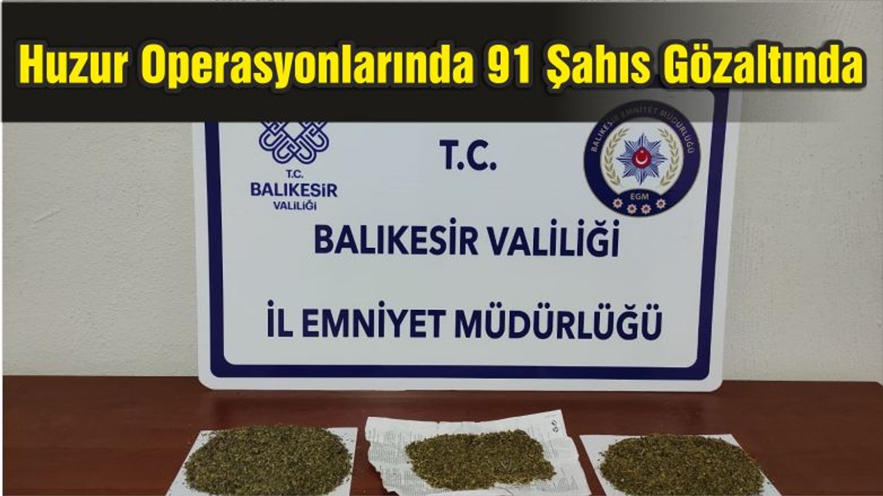 Balıkesir'de Huzur Operasyonlarında 91 Şahıs Gözaltına Alındı