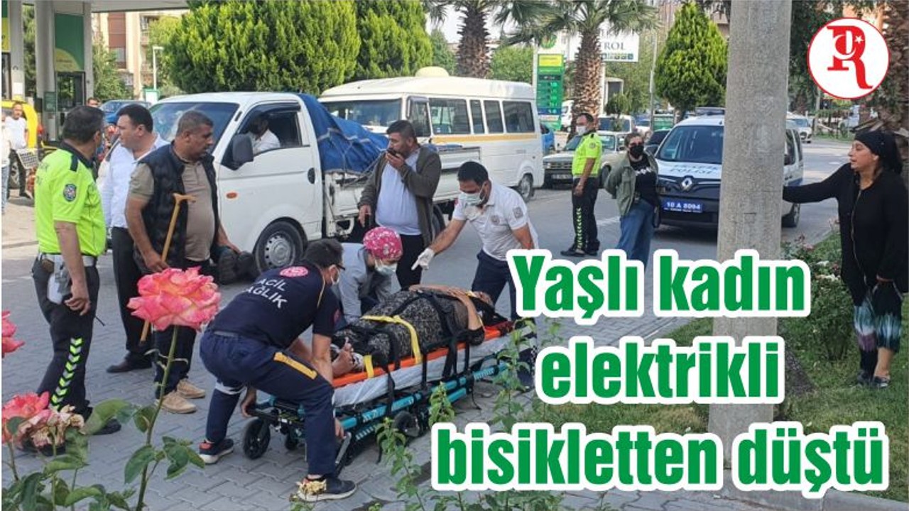Yaşlı kadın elektrikli bisikletten düştü