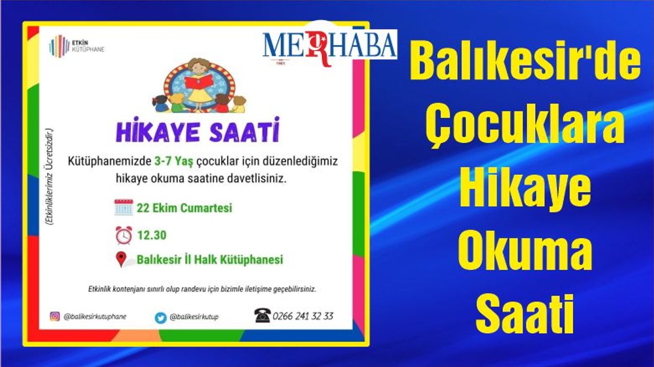 Balıkesir'de Çocuklara Hikaye Okuma Saati