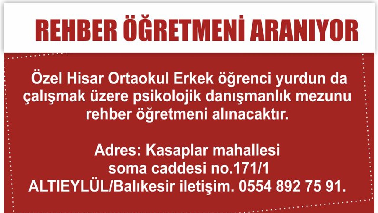 Rehber Öğretmeni Aranıyor