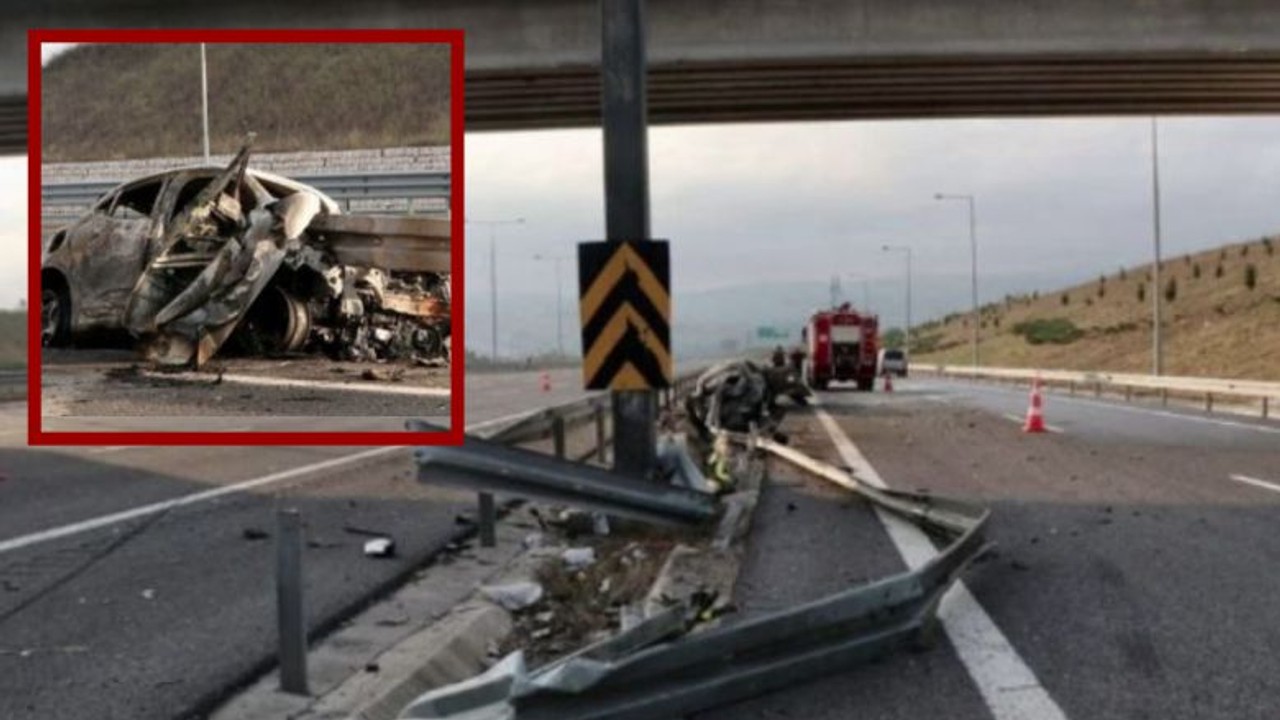 Marmara Otoyolu'nda Araç Bariyere Ok Gibi Saplandı