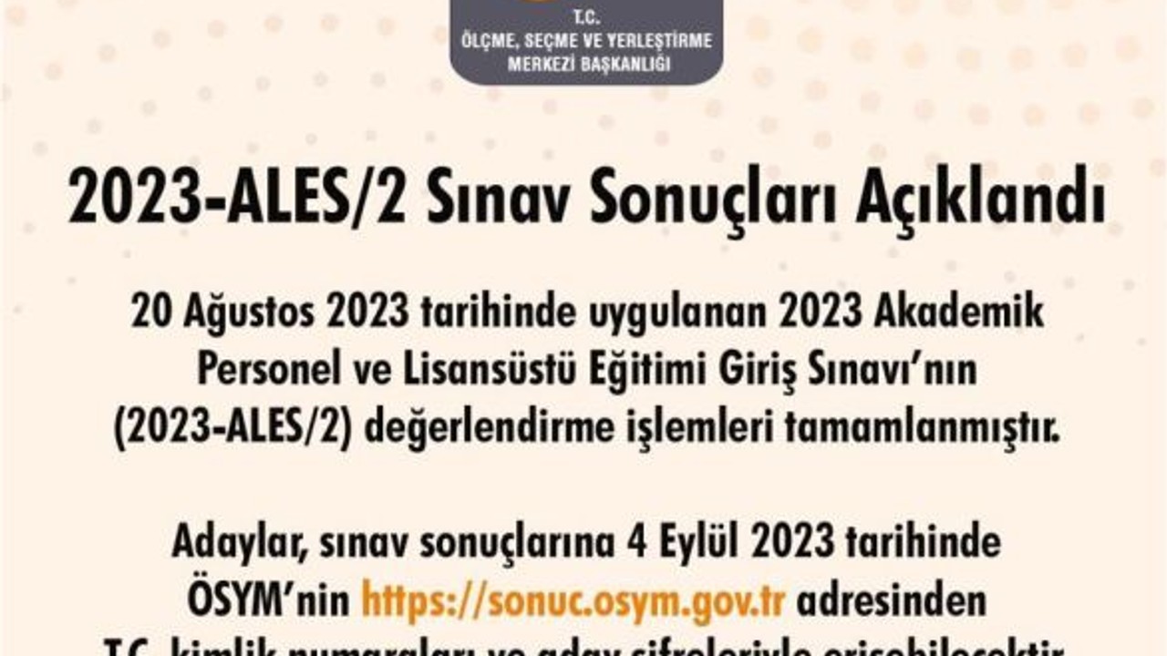 Son Dakika! ALES sonuçları açıklandı (2023)