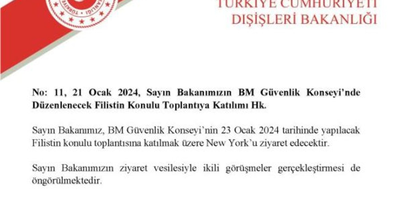 Dışişleri Bakanı Fidan, New York’ta BMGK Toplantısına katılacak
