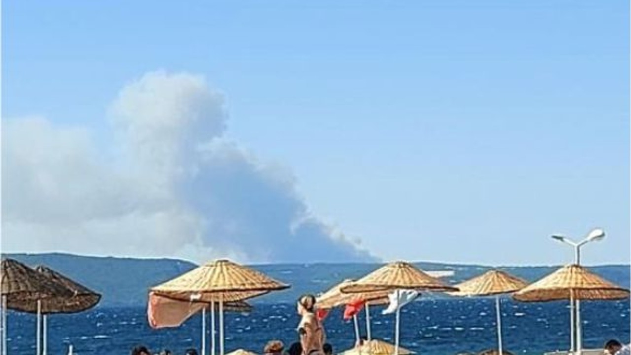 Çanakkale'de orman yangını, gemi trafiği askıya alındı