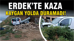 Erdek’te Kaygan Yolda Kaza! Araç Duvara Çarptı