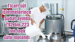 Ticari süt işletmelerince Şubat ayında 792 bin 223 ton inek sütü toplandı