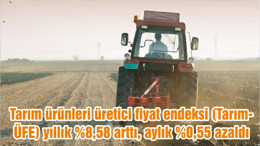 Tarım ürünleri üretici fiyat endeksi (Tarım-ÜFE) yıllık %8,58 arttı, aylık %0,55 azaldı