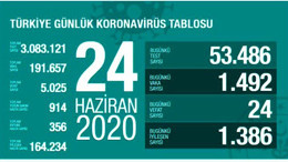 Türkiye'de 23 Haziran günü koronavirüs nedeniyle 24 kişi hayatını kaybetti, 1492 yeni vaka tespit edildi