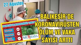 BALIKESİR’DE 27 AĞUSTOS KORONAVİRÜS TABLOSU