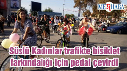 Süslü Kadınlar trafikte bisiklet farkındalığı için pedal çevirdi