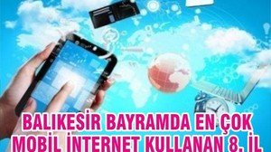 BALIKESİR, BAYRAMDA EN ÇOK MOBİL İNTERNET KULLANAN SEKİZİNCİ İL OLDU