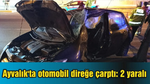 Ayvalık'ta otomobil direğe çarptı: 2 yaralı