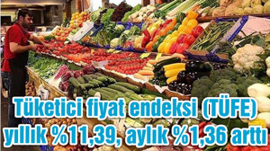 Tüketici fiyat endeksi (TÜFE) yıllık %11,39, aylık %1,36 arttı