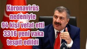 Koronavirüs nedeniyle 94 kişi vefat etti, 3316 yeni vaka tespit edildi