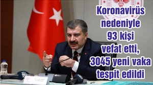 Koronavirüs nedeniyle 93 kişi vefat etti, 3045 yeni vaka tespit edildi