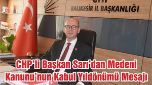 Sarı’dan Medeni Kanunu’nun Kabul Yıldönümü Mesajı