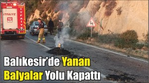 Balıkesir’de Yanan Balyalar Yolu Kapattı