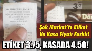 Market'te Kasa Farkı Etiket 3.75, Kasa 4.50!
