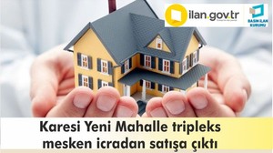 Karesi Yeni Mahalle'de tripleks mesken icradan satılık