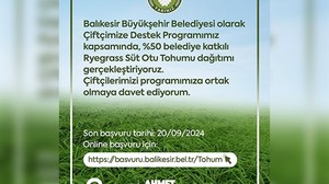 Büyükşehir'den Yüzde 50 Hibeli Süt Otu Tohumu Desteği