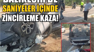 Zincirleme Kazada Otomobil Ters Döndü: 2 Yaralı