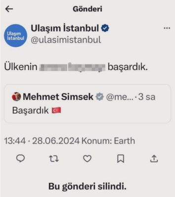 İBB Ulaşımı, Bakan Şimşek'in açıklamasını küfürlü paylaştı