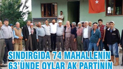 SINDIRGIDA 74 MAHALLENİN 63’ÜNDE OYLAR AK PARTİNİN