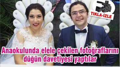 Anaokulunda elele çekilen fotoğraflarını düğün davetiyesi yaptılar