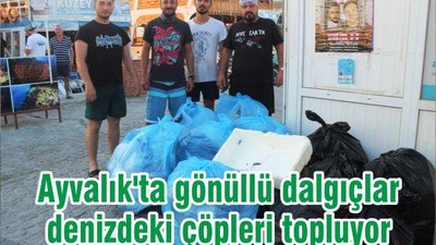 Ayvalık'ta gönüllü dalgıçlar denizdeki çöpleri topluyor
