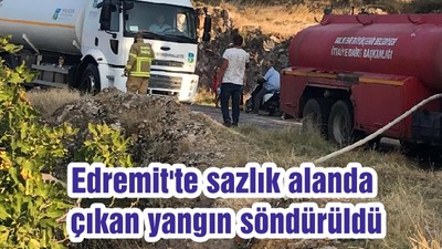 Edremit'te sazlık alanda çıkan yangın söndürüldü