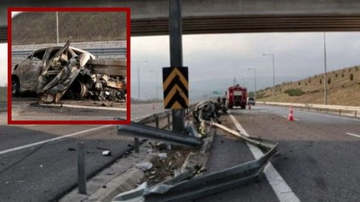 Marmara Otoyolu'nda Araç Bariyere Ok Gibi Saplandı