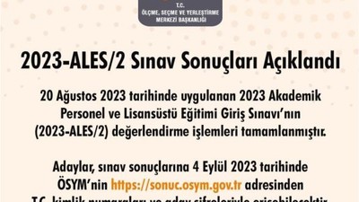Son Dakika! ALES sonuçları açıklandı (2023)