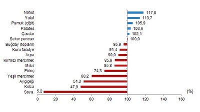 Ülkemizde bitkisel ürünlerde en yüksek yeterlilik derecesi %683,5 ile fındıkta gerçekleşti