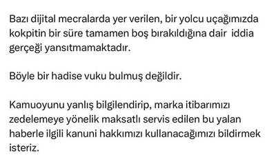 THY'den Kokpit İddialarına Sert Yanıt: 'Böyle Bir Olay Gerçekleşmemiştir'
