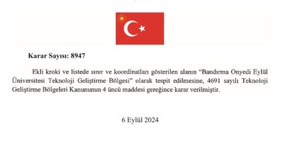 Balıkesir'e İkinci Teknoloji Geliştirme Bölgesi Resmi Gazete'de Yayımlandı