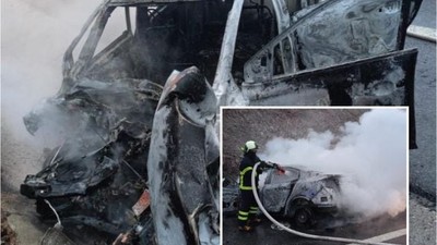 Balıkesir Otoyolunda Kamyona Çarpan Araç Kül Oldu!