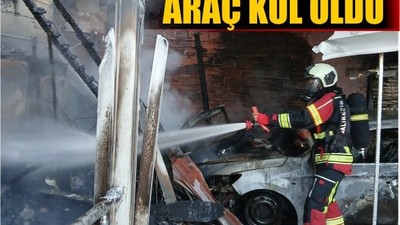 Ayvalık’ta Garajda Çıkan Yangında Bir Araç Kül Oldu
