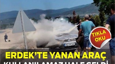 Erdek’te Yanan Araç Kullanılamaz Hale Geldi