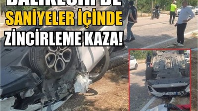 Zincirleme Kazada Otomobil Ters Döndü: 2 Yaralı