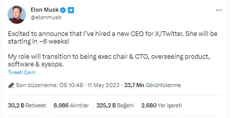 Elon Musk Twitter CEO'luğunu Bırakıyor