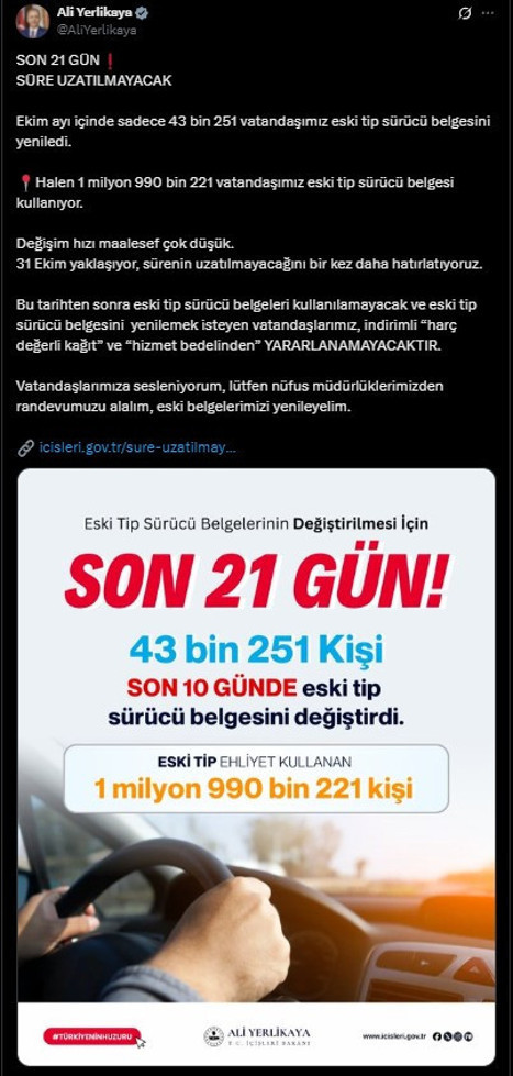 Bakan Yerlikaya'dan Son 21 Gün Uyarısı